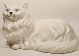 1980s Large Ceramic White Persian Cat with Blue Eyes Laying Ceramic Sculpture Ornament