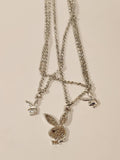 Playboy Bunny Rhinestone with Two Mini Charms Necklace