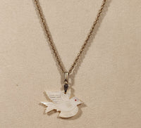 Vintage Mother of Pearl Dove Of Peace Gold Tone Chain Necklace