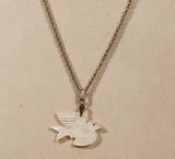 Vintage Mother of Pearl Dove Of Peace Gold Tone Chain Necklace