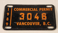 Rare Vintage 1989 Vancouver Commercial Permit Metal License Plate Tag 3046