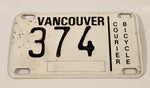 Vintage 1980s Vancouver Courier Bicycle Metal License Plate Tag 374