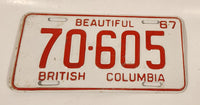 Vintage 1967 Beautiful British Columbia Red Letter White Vehicle Automobile License Plate Tag 70 605