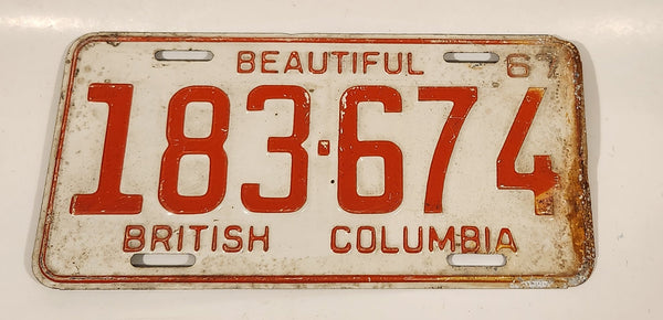 Vintage 1967 Beautiful British Columbia Red Letter White Vehicle Automobile License Plate Tag 183 674