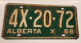 Vintage 1968 Alberta Restricted X White Letters Green Vehicle License Plate Tag 4X 20 72