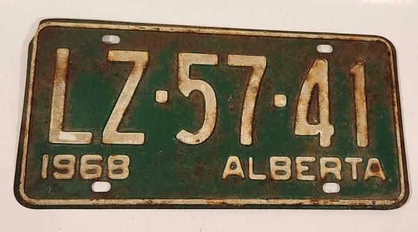 Vintage 1968 Alberta White Letters Green Vehicle License Plate Tag LZ 57 41