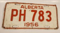 Vintage 1956 Alberta Red Letters White Vehicle License Plate PH 783