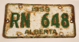 Vintage 1959 Alberta Green Letters White Vehicle License Plate RN 648