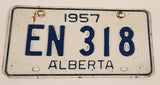 Vintage 1957 Alberta Blue Letters White Vehicle License Plate EN 318