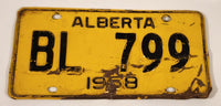 Vintage 1958 Alberta Black Letters Yellow Vehicle License Plate BL 799