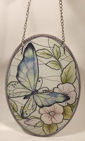 Butterfly and Pink Flowers Glass Suncatcher Hanging