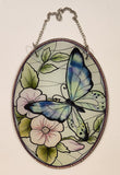 Butterfly and Pink Flowers Glass Suncatcher Hanging