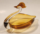 Crowned Crane Swan Bird Amber Art Glass Candy Dish