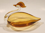 Crowned Crane Swan Bird Amber Art Glass Candy Dish