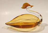 Crowned Crane Swan Bird Amber Art Glass Candy Dish