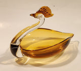 Crowned Crane Swan Bird Amber Art Glass Candy Dish