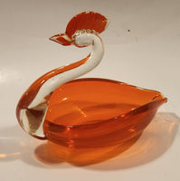 Crowned Crane Swan Bird Orange Art Glass Candy Dish