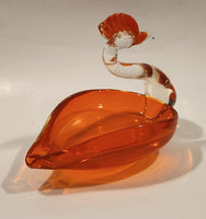 Crowned Crane Swan Bird Orange Art Glass Candy Dish