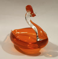 Crowned Crane Swan Bird Orange Art Glass Candy Dish