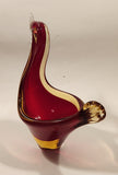 Crowned Crane Swan Bird Blood Red and Amber Art Glass Candy Dish