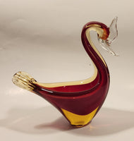 Crowned Crane Swan Bird Blood Red and Amber Art Glass Candy Dish