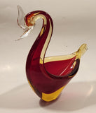 Crowned Crane Swan Bird Blood Red and Amber Art Glass Candy Dish