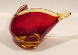 Crowned Crane Swan Bird Blood Red and Amber Art Glass Candy Dish