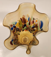 Arte Vargas Ruffled Lettuce Edge Iridescent Rainbow Spotted 6 5/8" Tall Hand Blown Art Glass Vase Signed