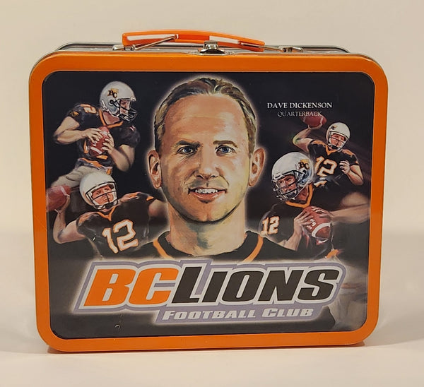 2003 CFL BC Lions Football Team 50 Seasons Est 1953 Dave Dickenson Quarterback Jason Clermont Slotback Orange and White Tin Metal Lunch Box