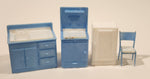 Vintage 1960s Blue and White Kitchen Furniture Miniature Plastic Dollhouse Toys Made in Hong Kong