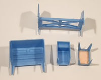 Vintage 1960s Blue and Pink Bedroom Furniture Miniature Plastic Dollhouse Toys Made in Hong Kong
