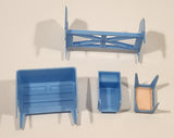 Vintage 1960s Blue and Pink Bedroom Furniture Miniature Plastic Dollhouse Toys Made in Hong Kong