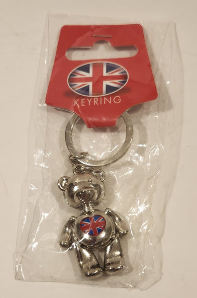 Elgate United Kingdom British Teddy Bear Silver Look Metal Keychain Keyring New in Package