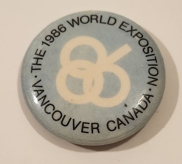 The 1986 World Exposition Vancouver Canada Light Blue 1 1/4" Round Button Pin