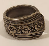 Vintage 1930s Ornate Flower Engraved Silver Plate Ring