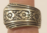 Vintage 1930s Ornate Flower Engraved Silver Plate Ring