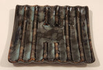 Vintage Curved Slotted Pottery Drip Glaze Ashtray Dish