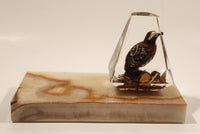 Vintage Hand Painted Wood Quail Bird in Lucite on Onyx Stone Slab