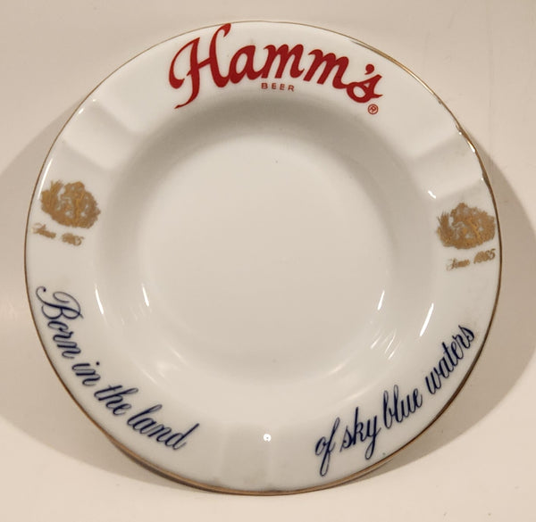 Vintage Hamm's Beer Born in the land of sky blue waters White Porcelain Ashtray