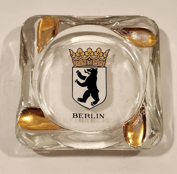 Vintage Berlin Germany Coat of Arms Clear Glass Cigarette Ashtray