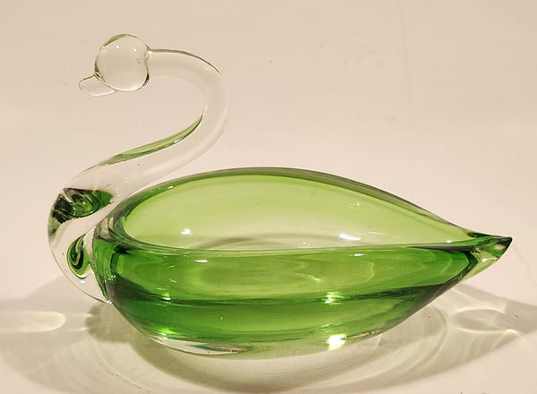 Swan Bird Green Art Glass Candy Dish