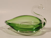 Swan Bird Green Art Glass Candy Dish