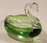 Swan Bird Green Art Glass Candy Dish