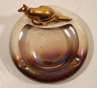 Vintage Wembley Quality Ware Gold Kangaroo Cream and Brown Lustreware Ceramic Ashtray Made in Australia