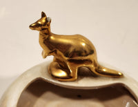 Vintage Wembley Quality Ware Gold Kangaroo Cream and Brown Lustreware Ceramic Ashtray Made in Australia