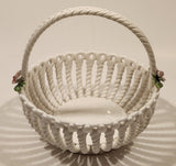 La Huerta Pink Flower White Lattice Work Candy Bowl Dish Hand Made in Manises Spain HAS TWO CRACKS
