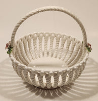 La Huerta Pink Flower White Lattice Work Candy Bowl Dish Hand Made in Manises Spain HAS TWO CRACKS