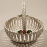 La Huerta Pink Flower White Lattice Work Candy Bowl Dish Hand Made in Manises Spain HAS TWO CRACKS