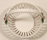 La Huerta Pink Flower White Lattice Work Candy Bowl Dish Hand Made in Manises Spain HAS TWO CRACKS