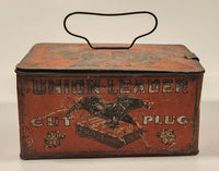 Antique Union Leader Cut Plug Tobacco For Smoking or Chewing Tin Metal Container with Handle